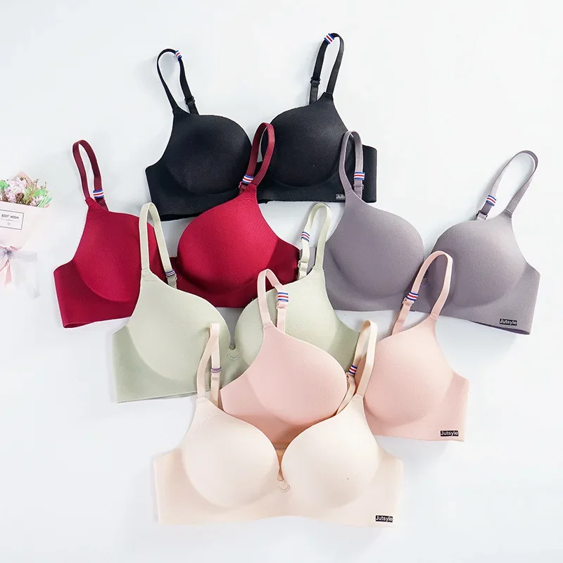Ice Silk Bra For Women Sexy Seamless Bralettle Gather Push Up Lingerie Wireless One Piece AB Cup Adjust Straps Candy Color Bras