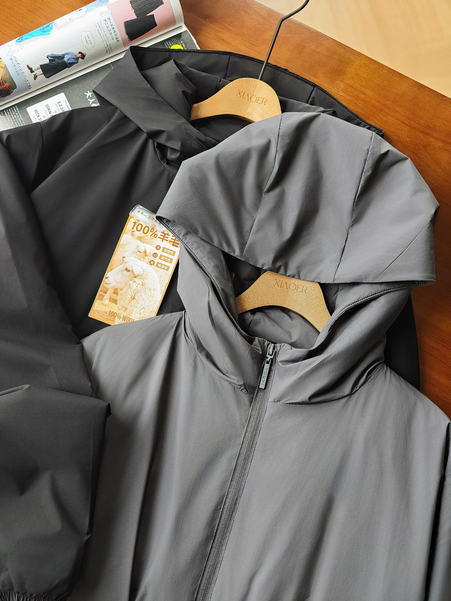 Men's down Jacket Wool Layered Hooded Coat 90 White Duck down Filling Modern Style Warmth Polyester Fiber Long Sleeve Zipper