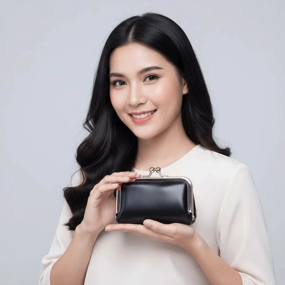 

Elegant Portable Kiss Lock Coin Purse Pouch Solid Color Leather Jewelry Bag Classic Anti-lost Small Item Bag Storage