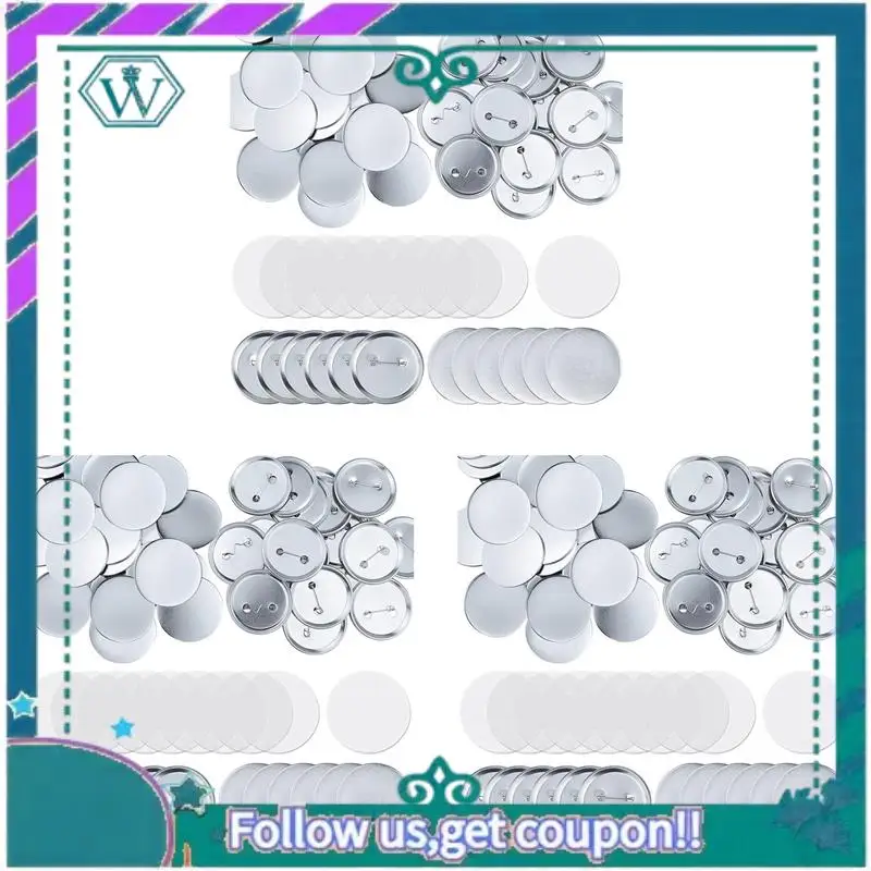 

A09P 300 Sets Round Button Parts Blank Making Supplies 58Mm Metal Button Badge Making Kits, Blank Pin Back Button Parts