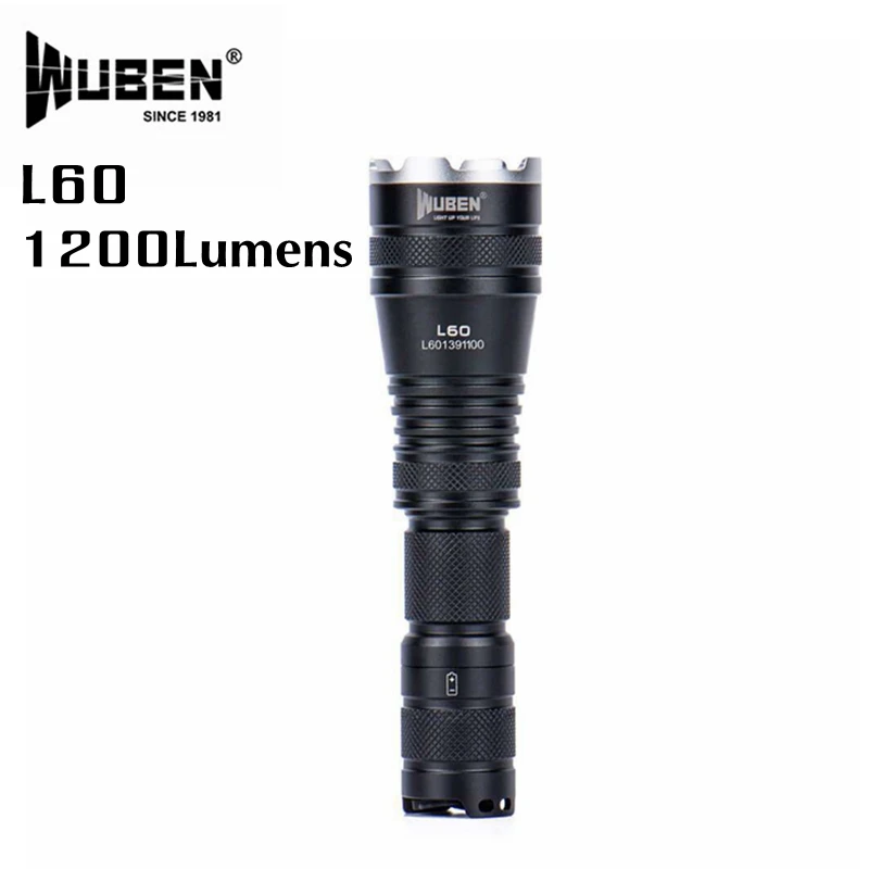 WUBEN L60 Rechargeable Tactical Flashlight 1200Lumens Zoomable Waterproof Troch With 18650 Battery For Outdoor Expedition Light