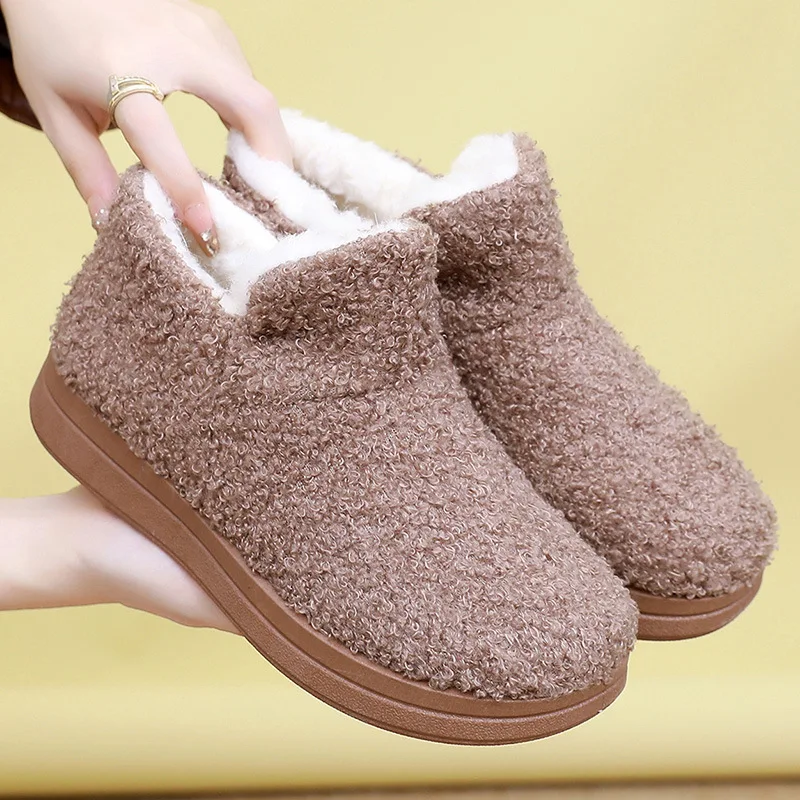 

Winter Warm Women Boots Thick Plush Women Ankle Boots Indoor Slippers Ladies Men Home Cotton Furry Comfort Fashion Lady Shoes