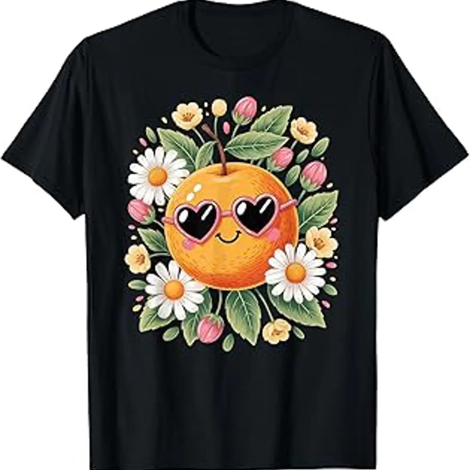 Cute Orange with Flower for Women Girls Oranges Fruit T Shirt vintage Washed Stretched Unisex graphic homme Casual fashion