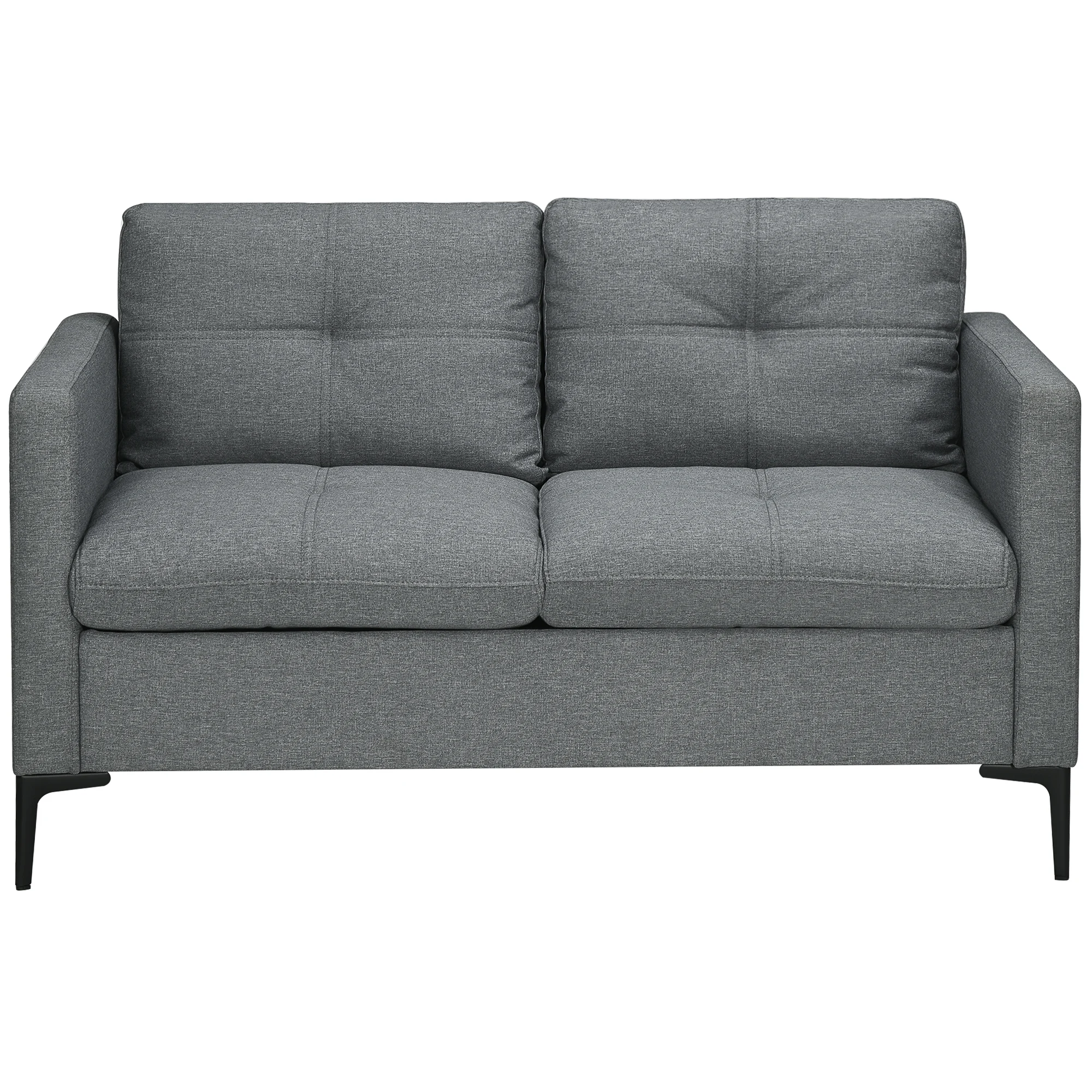 HOMCOM Sofá 2 plazas cm estilo contemporáneo con 4 cojines Revestimiento de acero negro tela gris oscuro línea gris
