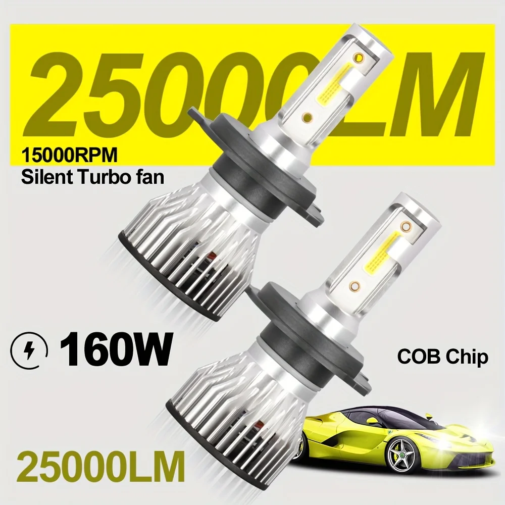 

2pcs LED Bulbs Headlights H4 H7 High&Low Beam Lamps 25000LM 3000K Yellow Light Super Brightness 60000hrs Lifespan Plug-N-Play