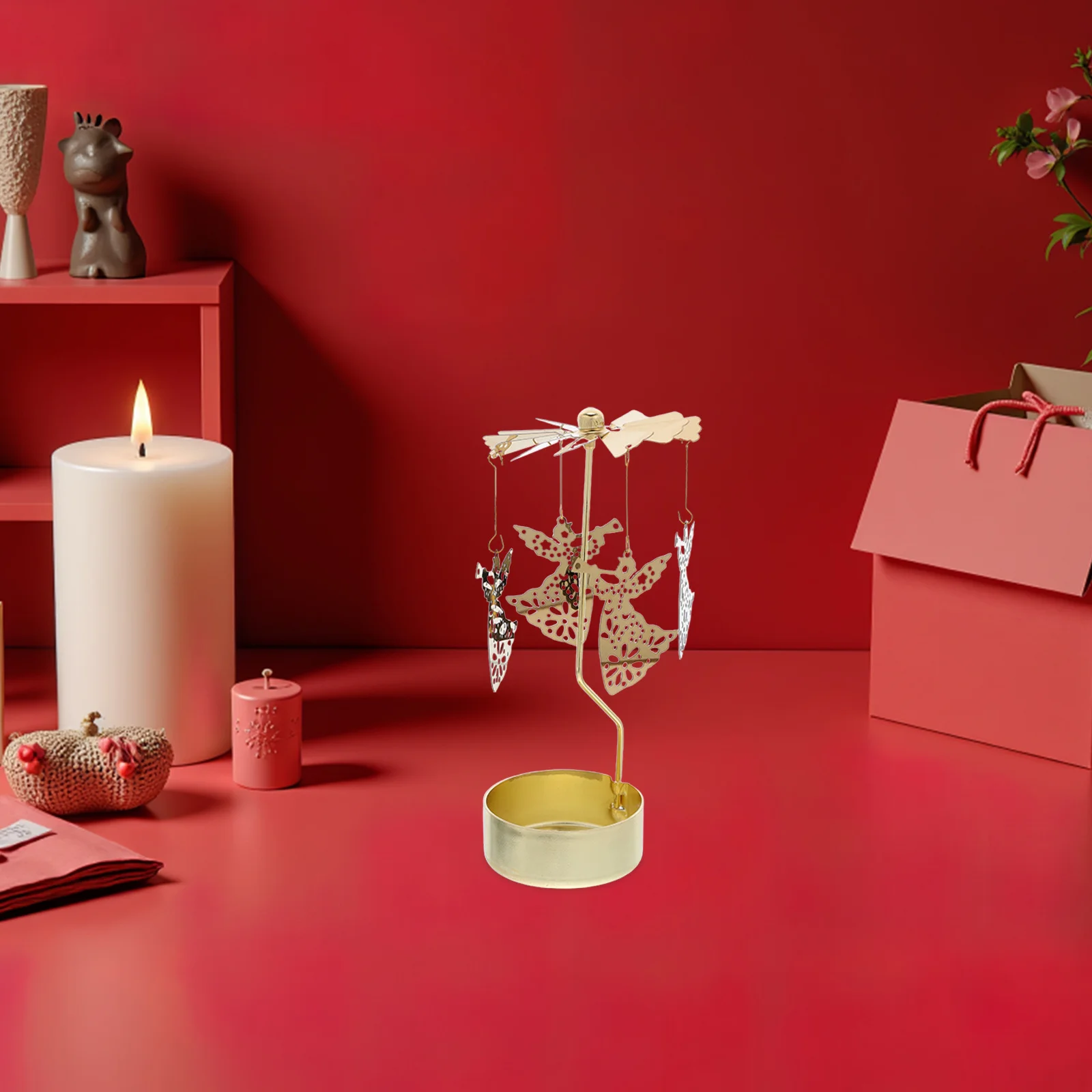 Iron Tea Light Holder Rotating Carousel Design for Romantic Evenings Valentine's Day Present Unique Party Desktop
