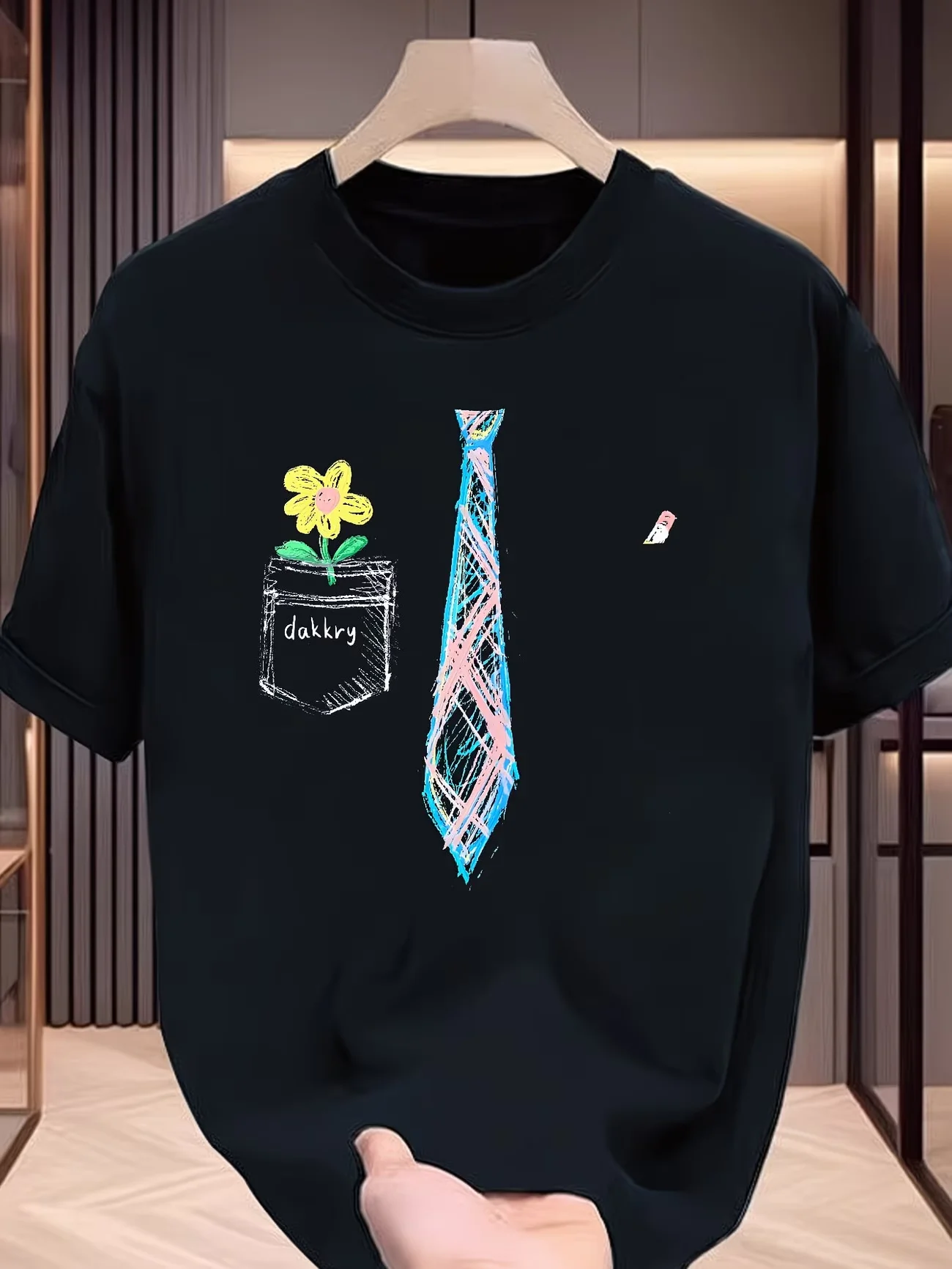 Harajuku Style Tie Graphic T-Shirt Artistic Flower Pocket Design Tee Summer Fashion Casual White Top Unique Streetwear Clothing