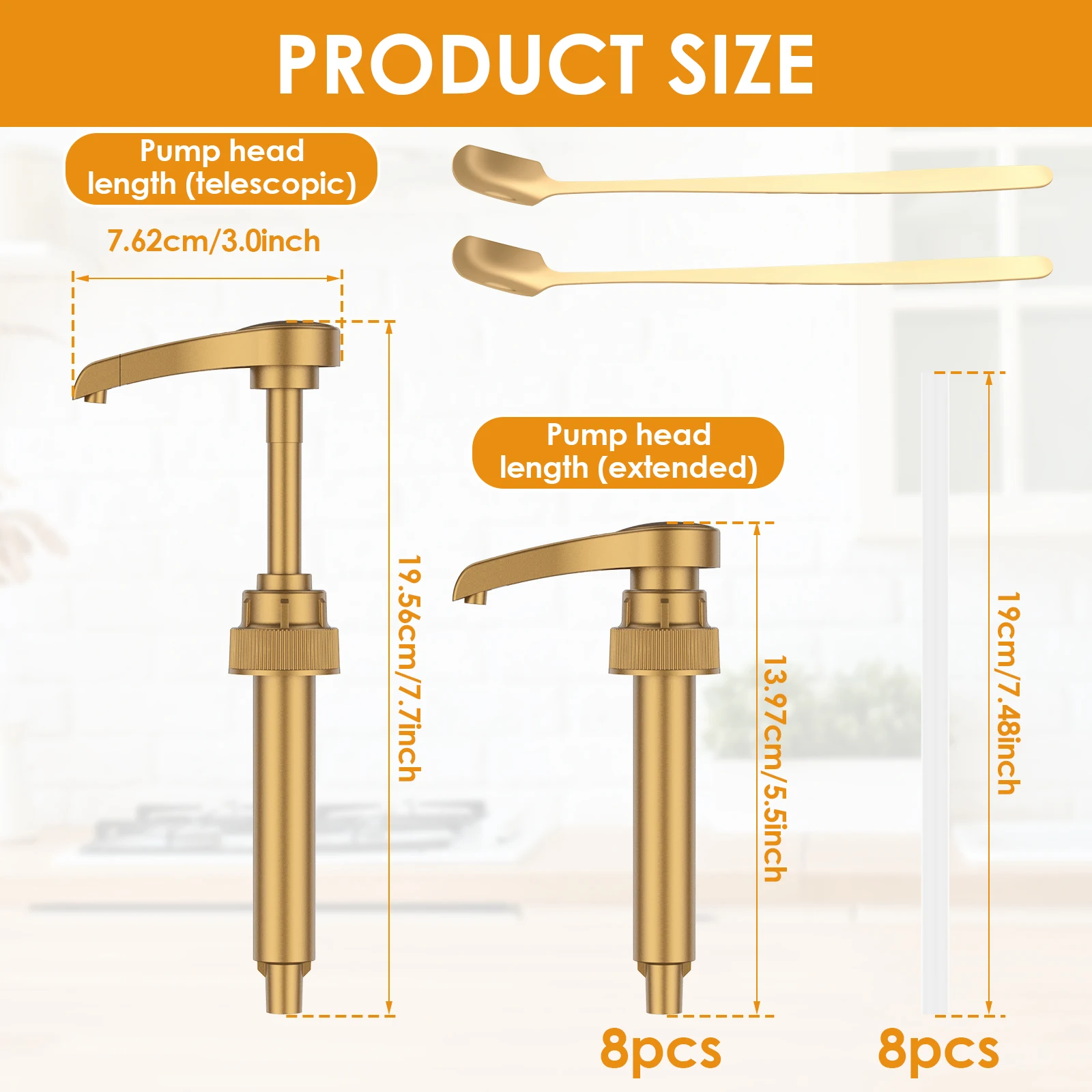 Coffee Syrup Pump Dispenser 8 Pack of Syrup Pump for 750ml/25.4 oz Syrup Bottle Pumps for Coffee Syrup Bottle Liquid Dispenser
