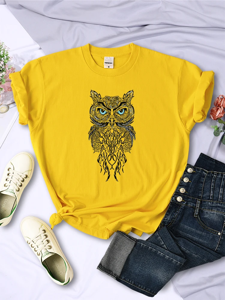 Dashing Owl Face Printing Womens Tee Shirts Casual Breathable Sport Short Sleeve Summer Street Hip Hop Tops Female Tee Clothes