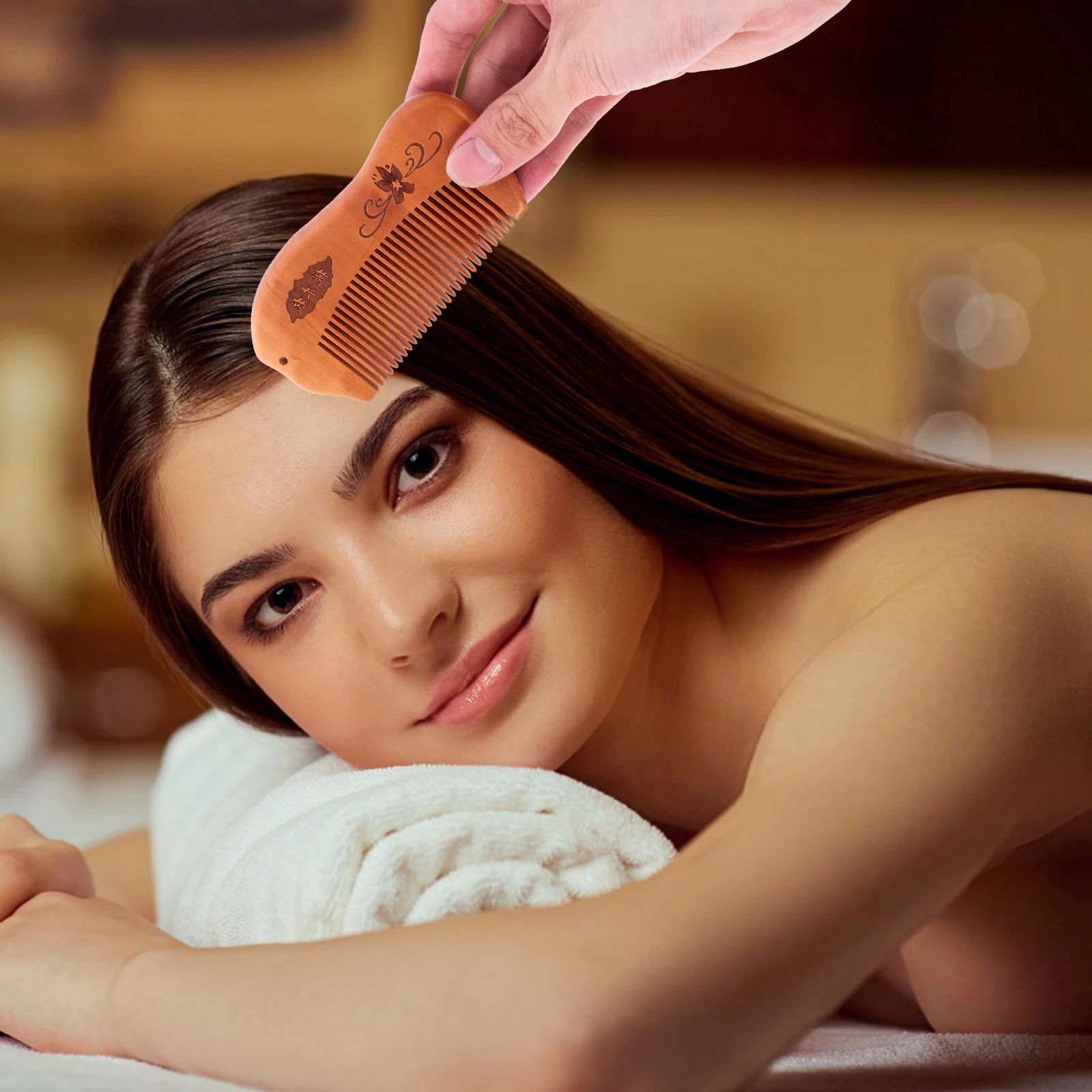 

2Pcs Peach Wood Hair Comb for Women Anti Static Detangler Combs for Thick Curly Wet Hair Styling Tools Color
