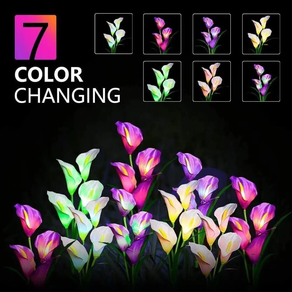 Creative Solar Calla Flower Lamp Waterproof Colorful Flower Stake Lights Cordless Energy-saving Garden Floor Lamp Outdoor Use