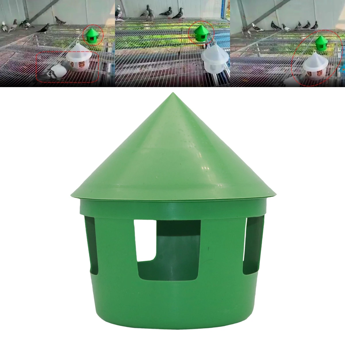 

5Pcs Green Bird Trough With 5 Feeding Hole Plastic Pigeon Health Sandbox Tower-Shaped Automatic Feeding Container Birds Supplies