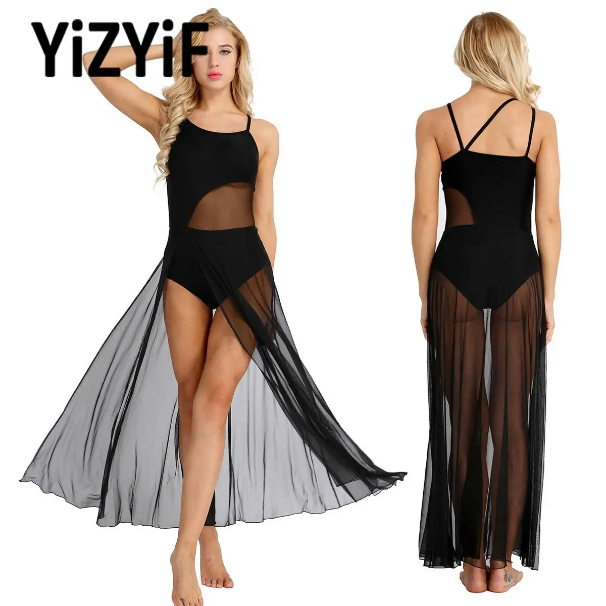 Lyrical Modern Dance Performance Dress for Womens Sheer Mesh Leotard Dress Ballroom Figure Skating Clothes Female Clothing 2025
