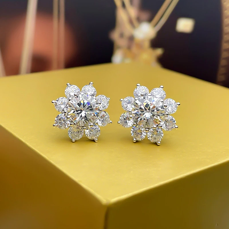 

New S925 sterling silver earrings female fashion simple personality flower 5A zircon earrings jewelry accessories