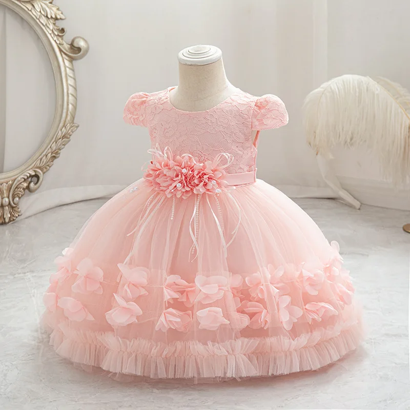 Süße süße Blumenmädchen Spitze Stickerei Mesh flauschige Prinzessin Kleid für Kleinkind Baby Taufe Geburtstag Party Kommunion Hochzeitskleid