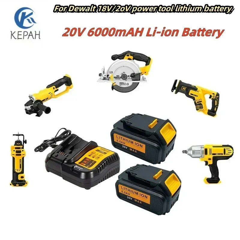 

20V 6Ah 18650 Lithium Battery for DeWalt power Tools DCB184 DCB200 rechargeable electric tool set 20v 6000mah Battery