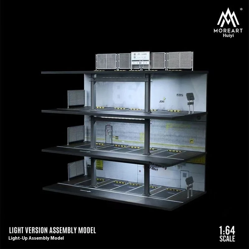 1: 64 قصة إطار فولاذي إضاءة المرآب نموذج ثلاثي الأبعاد موقف للسيارات عرض ومجموعة هدايا زخرفة سطح المكتب #3