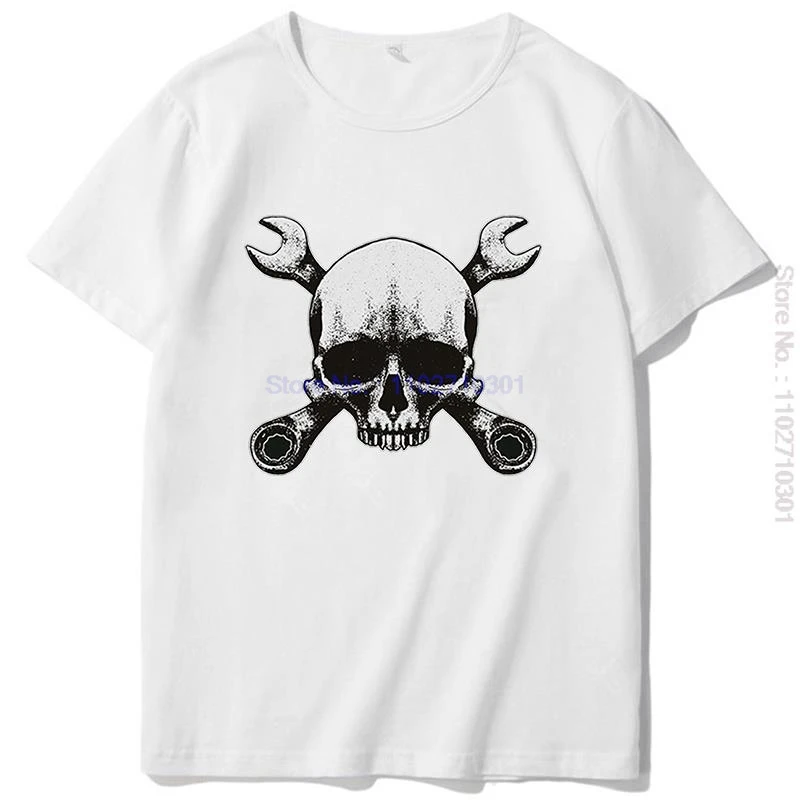 Spanner Skull Mechanic Car Biker Tshirt Novelty T-Shirt Cotton Short Sleeve Tee Summer New Shirts And T-Shirts Mens Clothes