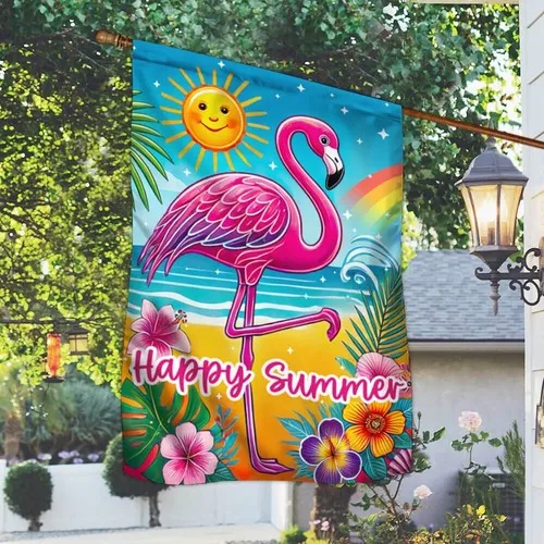 Flamingo Happy Summer Flag Graden Flag ZZO EEZ