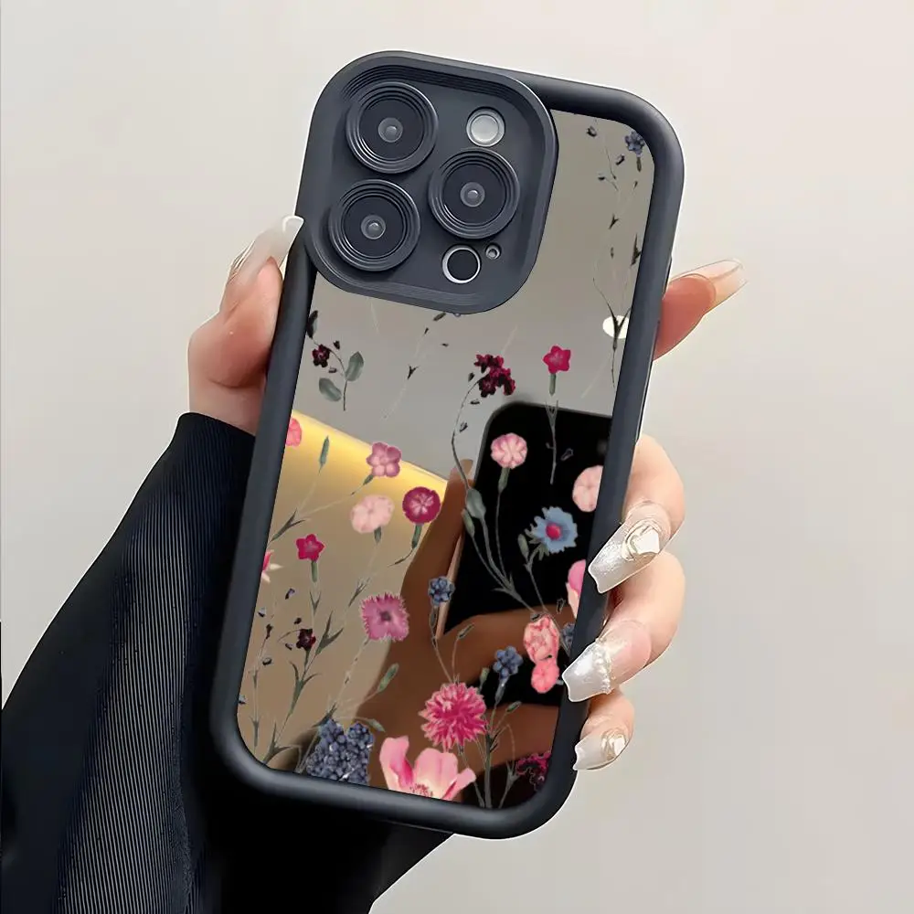 Peony Rose Painting Lotus Phone Case Sky Eye Mirror Phone Case For Iphone 16 12MAX 11 15 Mini 13 Pro X MAX 14 Plus XS Cover