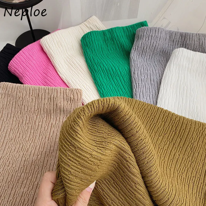 Neploe Harajuku Elastic High Waist Solid Color Knit Mini Skirts Faldas Mujer Moda 2024  Hip Package Slim Autumn Winter Jupe