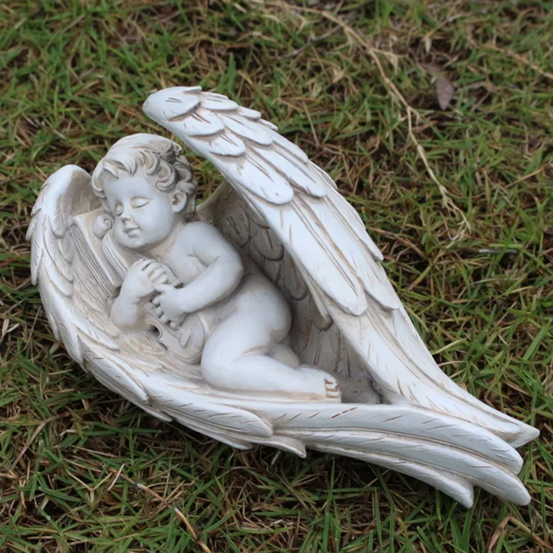 

Shabby Sleeping Angel Cherub Boys Statue Figurines Wings Crafts Resin Sculpture Decorative Livingroom Home Garden Backyard Decor