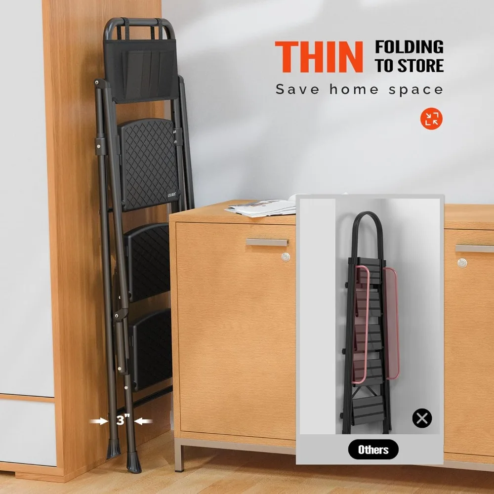 folding 3-step ladder with wide anti-slip treads and handrails, 500lbs capacity