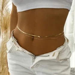 Minimalist Double Layer Metal Flat Snake Chain Belly Waist Chain Women's Fashion Sexy Bikini Beach Summer Body Jewelry Accessory
