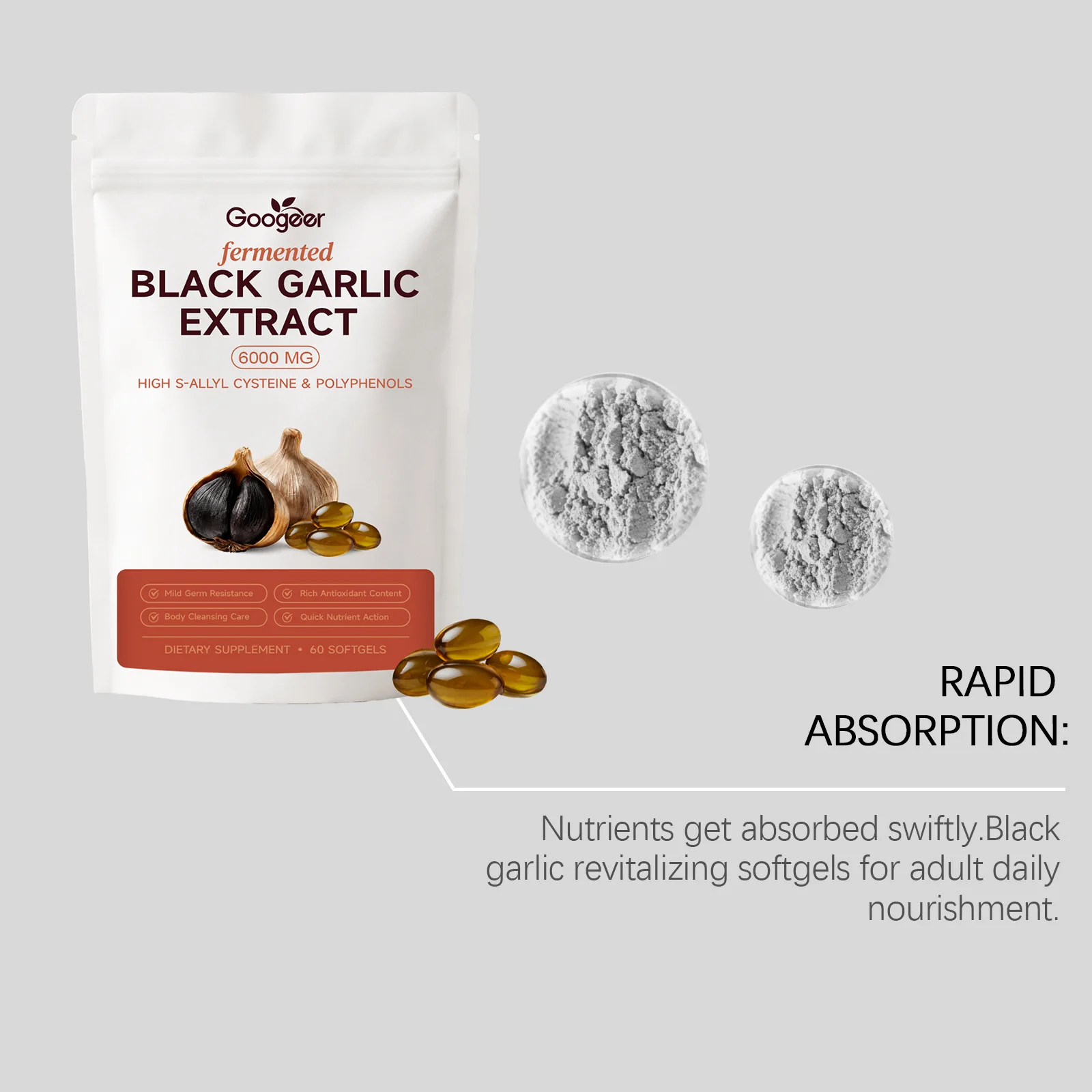 Fermented Black Garlic Extract Softgel Antioxidant Support Body Detox Purify Free Radical Immune Care Black Garlic Soft Capsules