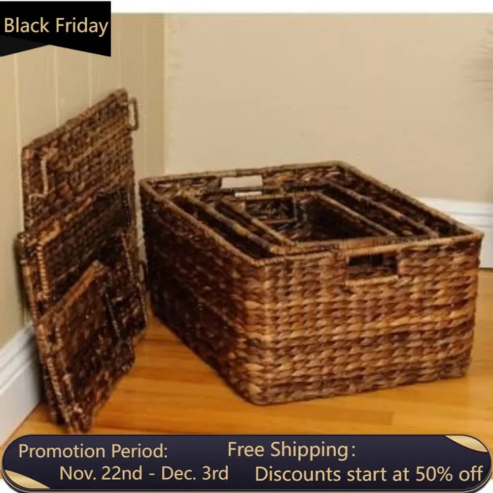 Nesting Baskets Set of 3 - Handwoven Storage Baskets w/Handles - Box Organizer for Household, Towels, Clothes, Nursery