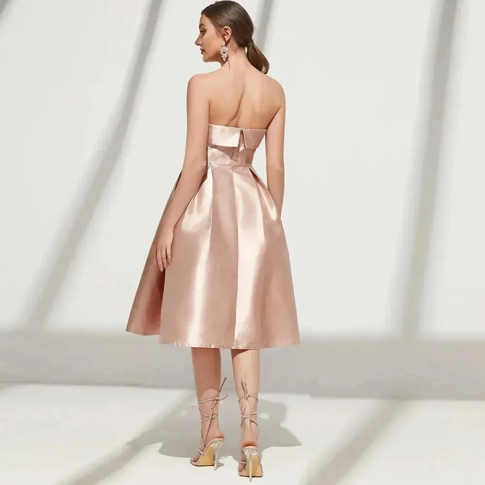 Pink Satin Off Shoulder Evening Dresses for Special Occasions Elegant Gowns Prom Formal Short Luxury Cocktail Occasion