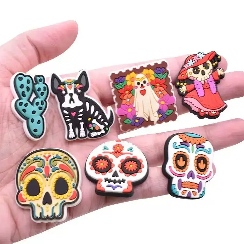 Mexican Folk Style Shoe Charms, Colorful Skeleton Animal Floral Shoe Decorations, Clog Sandal DIY Accessories Holiday Gift