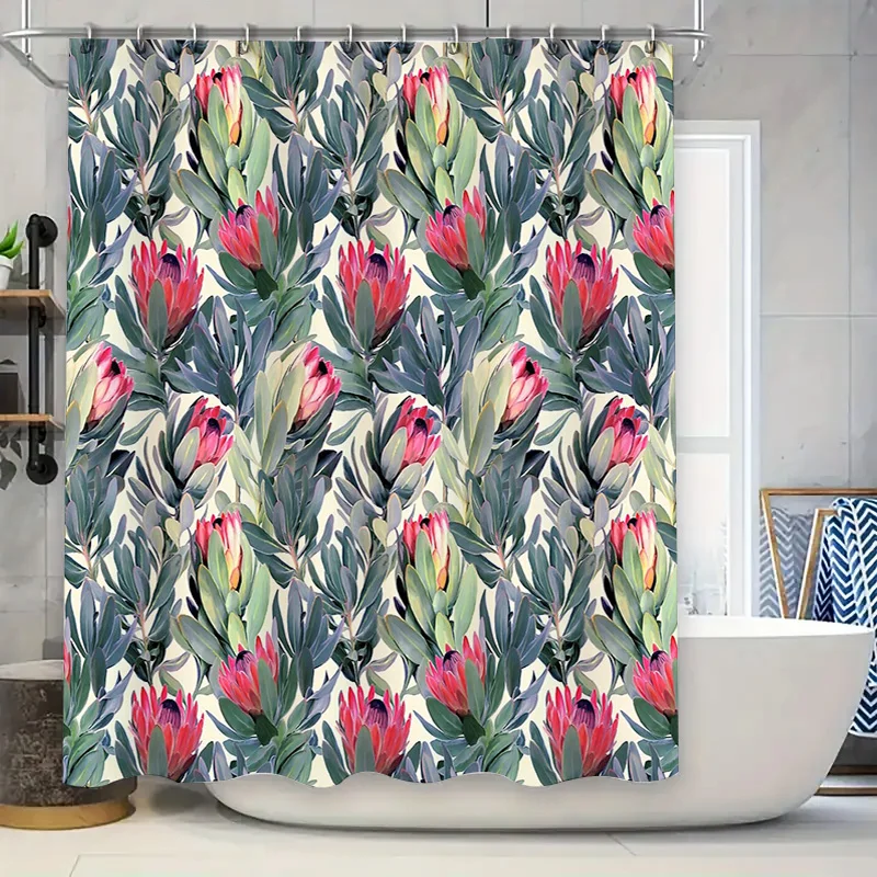 

Botanical Shower Curtain Tropical Leaf Pattern Nature Decor Bathroom Fabric Waterproof Modern Farmhouse Style Backdrop
