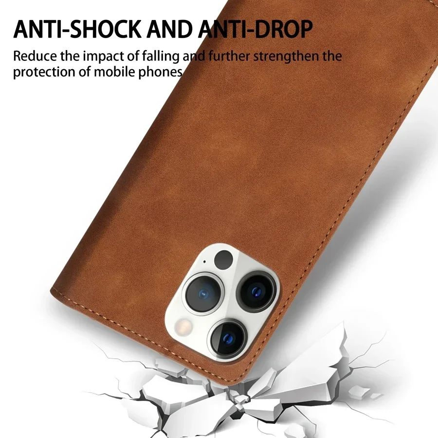 Wallet Skin Friendly Magnetic Flip With Card Slot Leather Case For iPhone Air 17 Pro Max 16e 16 15 Plus 14 13 12 11 XR Cover
