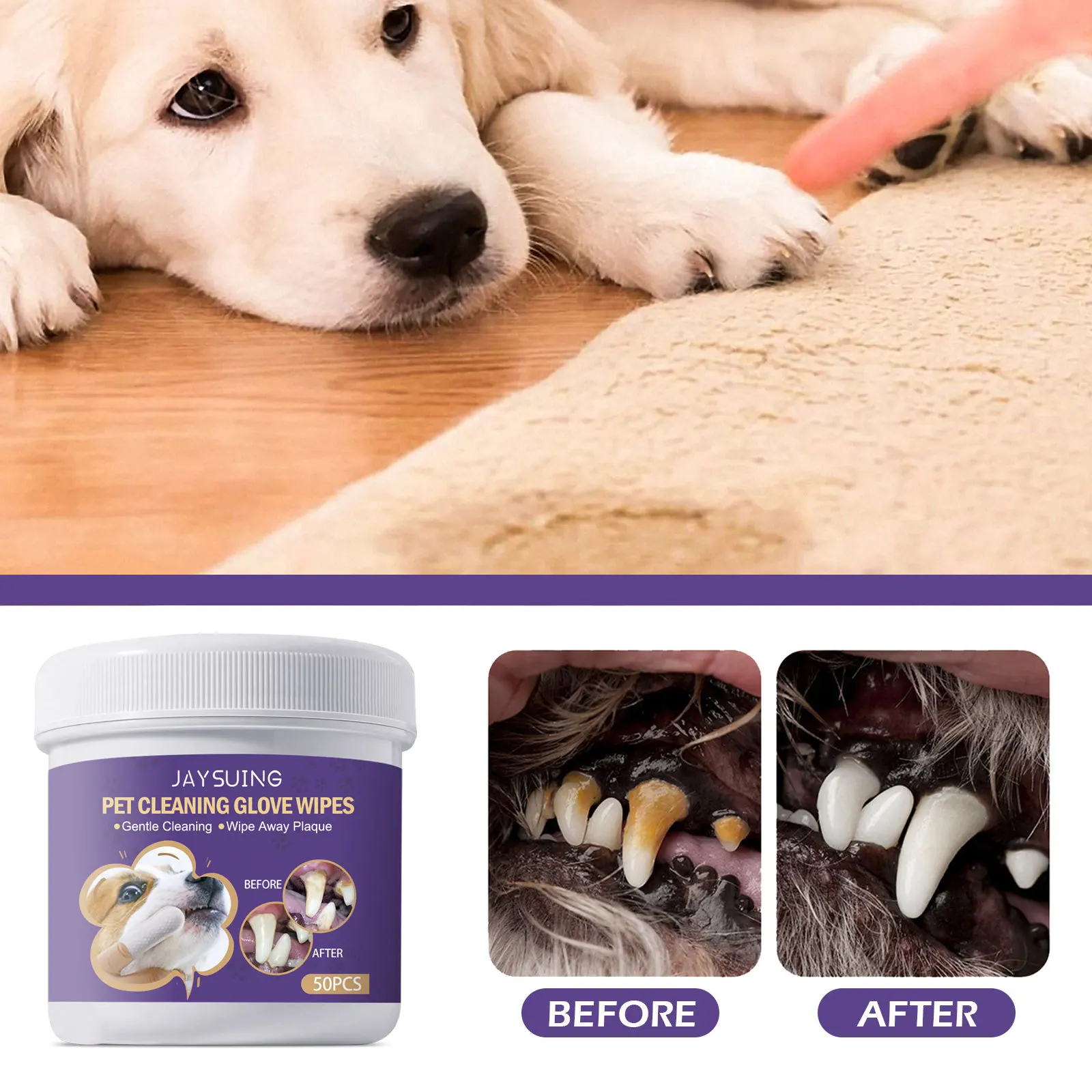 Pet Dental Clean Finger Wipes Natural Extracts Refreshing Scent Wipes for Small Medium Large Pet