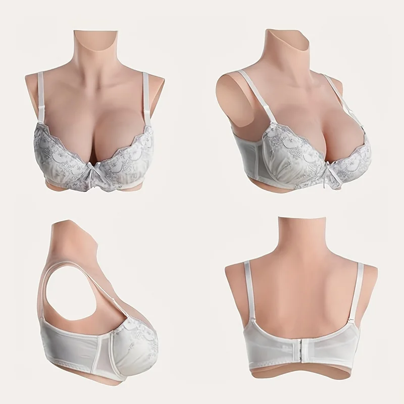 High Elastic Liquid Silicone Breast Prosthesis C/D/E/G Cup High Neck Vest, Natural Flow, Ideal for Role Play, Cosplay,