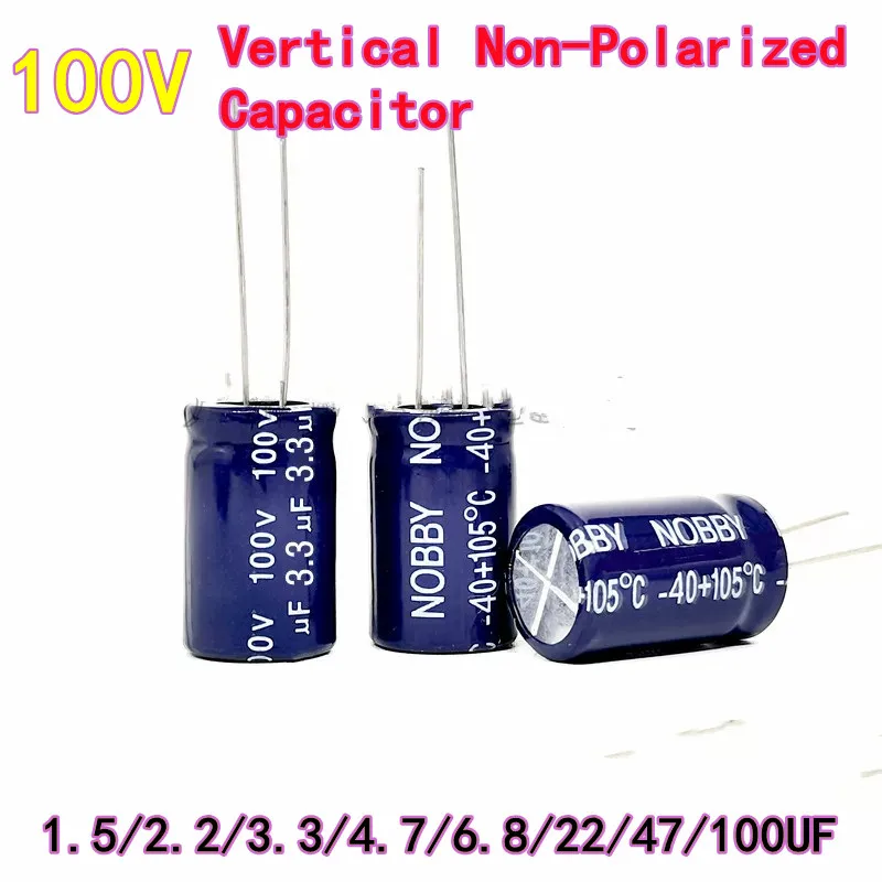 10PCS 100V Vertical Non-Polarized Audio Capacitor 1.5/2.2/3.3/4.7/6.8/10/22/100μF 13x21mm Audio Capacitor NP 100V100UF 100V68UF