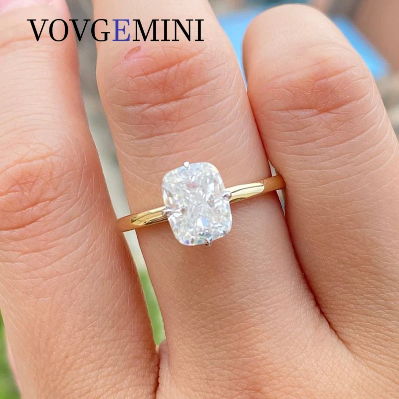 VOVGEMINI 4carat Cushion Cut D Color Moissanite Ring 8x10mm VVS Center Pure 9k Solid Gold Au 750 Fine Jewelry Luxury Accessores