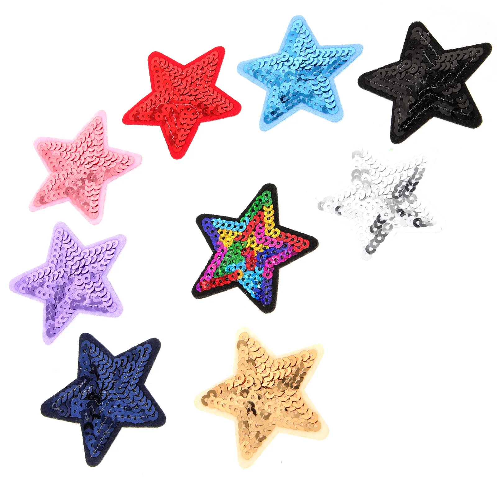 9Pcs Supple Comfortable Star Patches Sequins Appliques Stick on Or Sew on for DIY Fashion Accessories Home Tailor Use