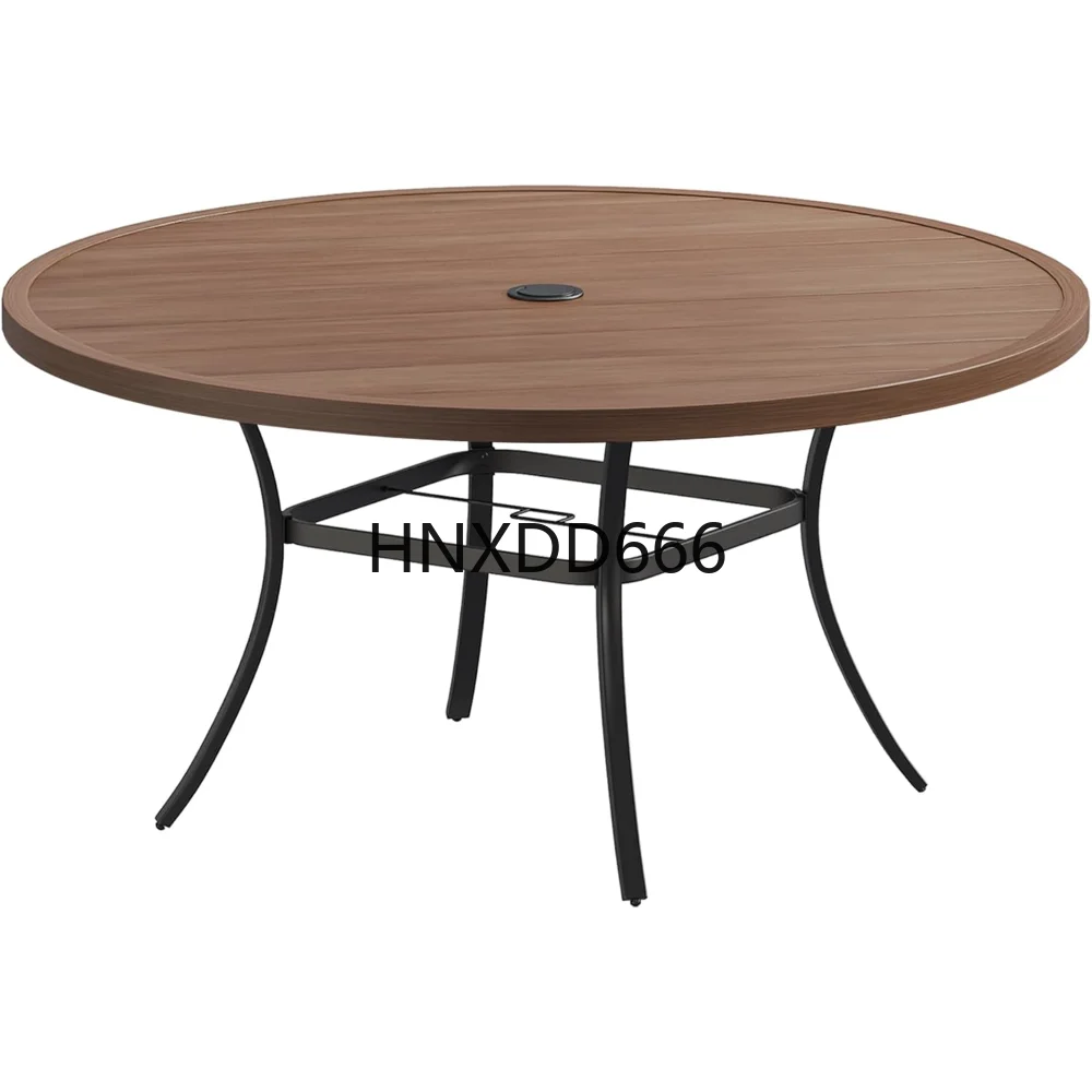 

Metal Slatted Round Tabletop with Adjustable Umbrella Hole for Deck Lawn Garden Backyard, Walnut, Outdoor Tables