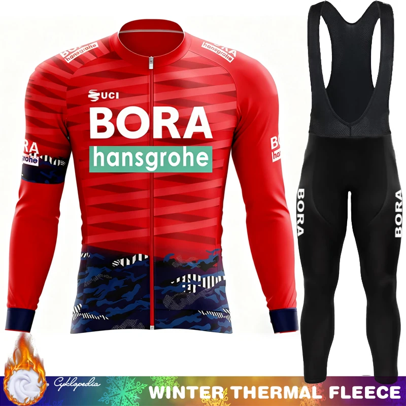 

Men's Winter Cycling Suit Termal Fleece Jersey UCI BORA Jackets Biking Clothes Thermal Road Bicycle Man Set Retro Clothing Bib