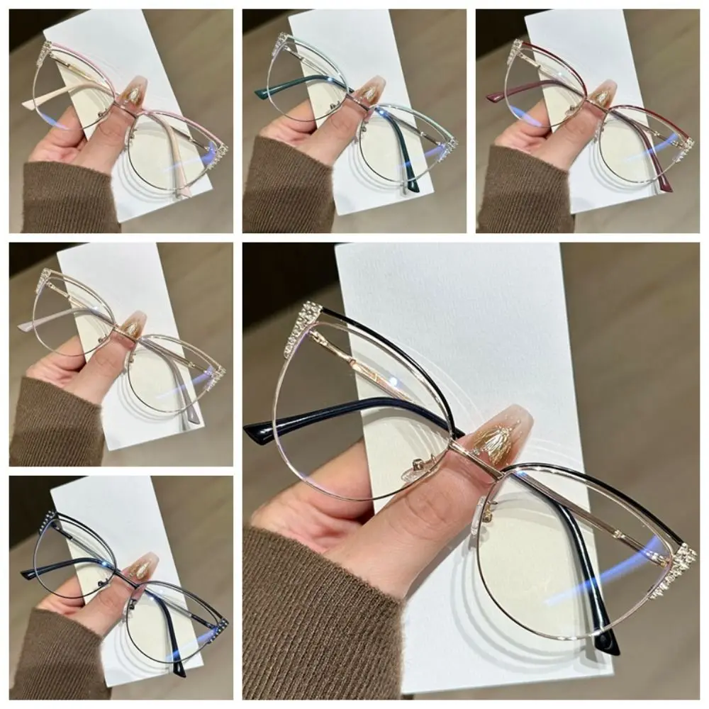 

Rhinestone Studded Anti-blue Light Glasses Metal Frame Lightweight Square Frame Myopia Glasses Eye Protective Anti Radiation