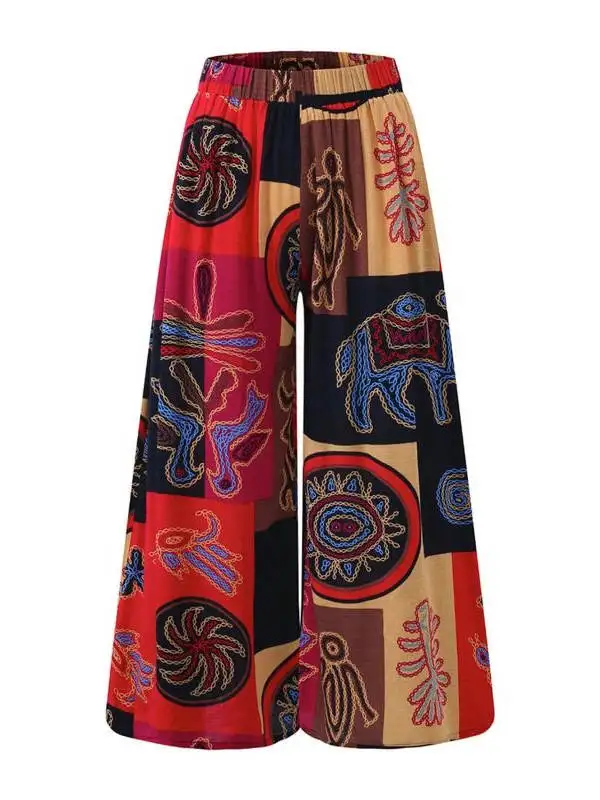 Loose Floral Print Casual Pants High Waist Straight Leg Long Trousers Women's Comfortable Polyester Fiber Commute Sle