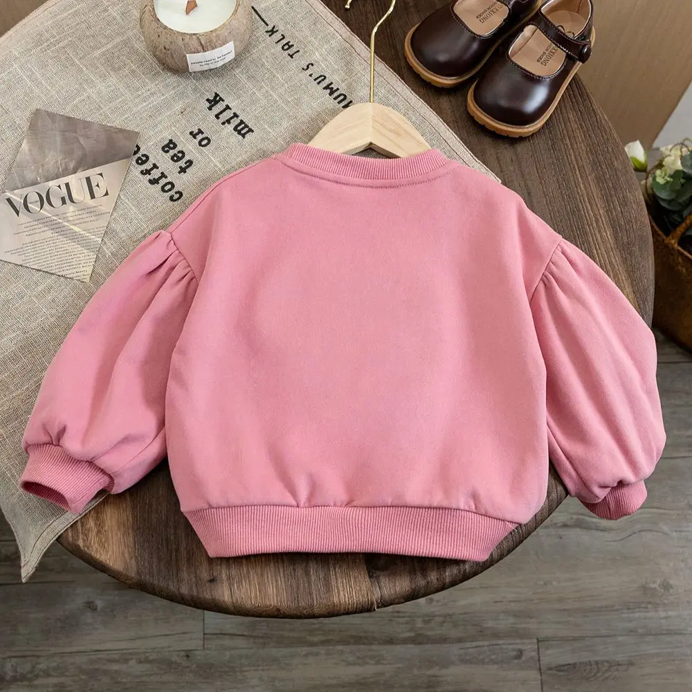 Baby Girls Tops Sweatshirt Korean Style Love Pattern Long Sleeve Pullover Kids Shirts Autumn Casual Loose Hoody Children Clothes