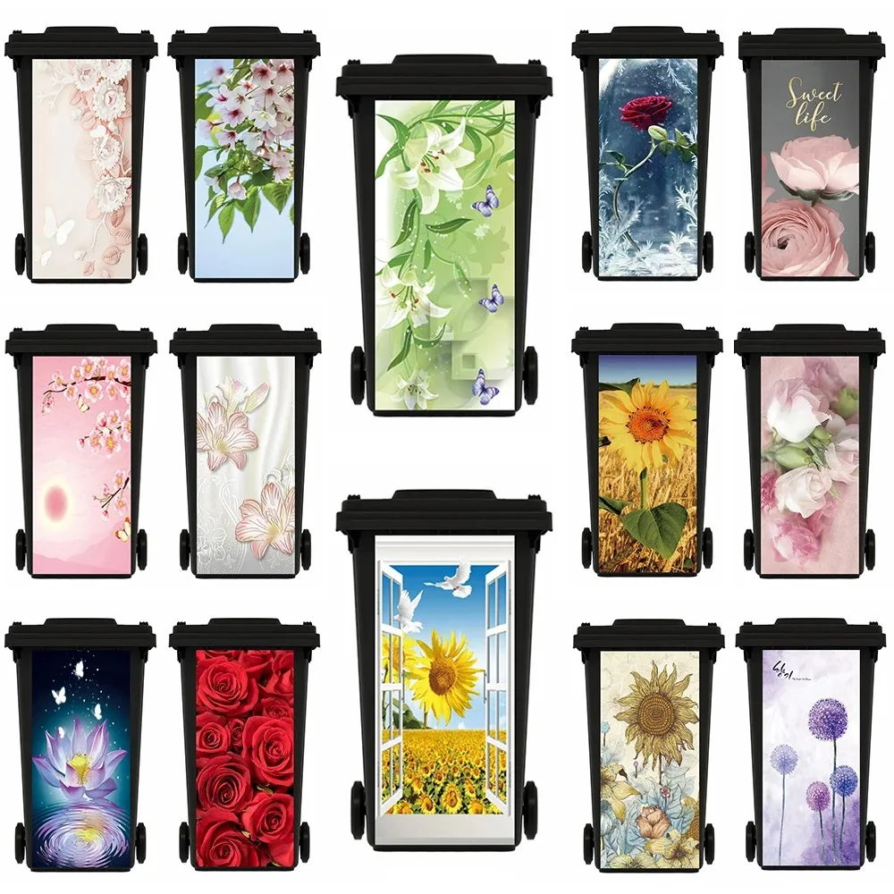 

INS Floral Rose Flower Trash Can Poster Sticker Decals Waterproof Kitchen Restaurant Garbage Can Sunflower Mural Bin Stickers