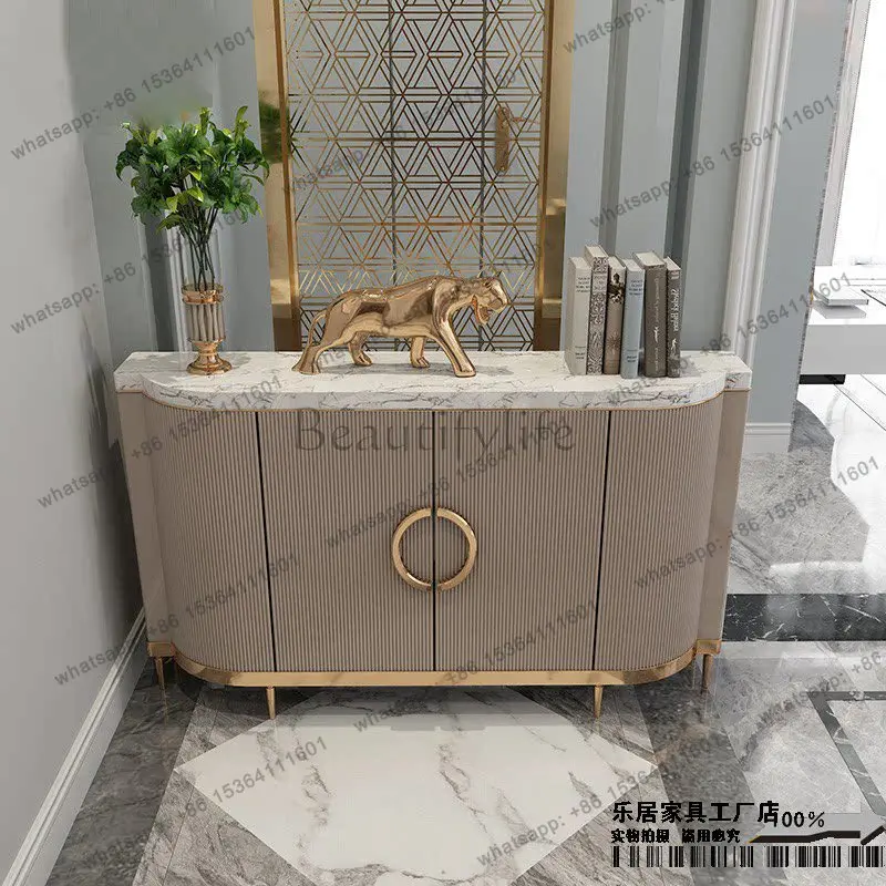 

Light luxury American solid wood marble countertop entrance cabinet Simple modern fashion storage cabinet