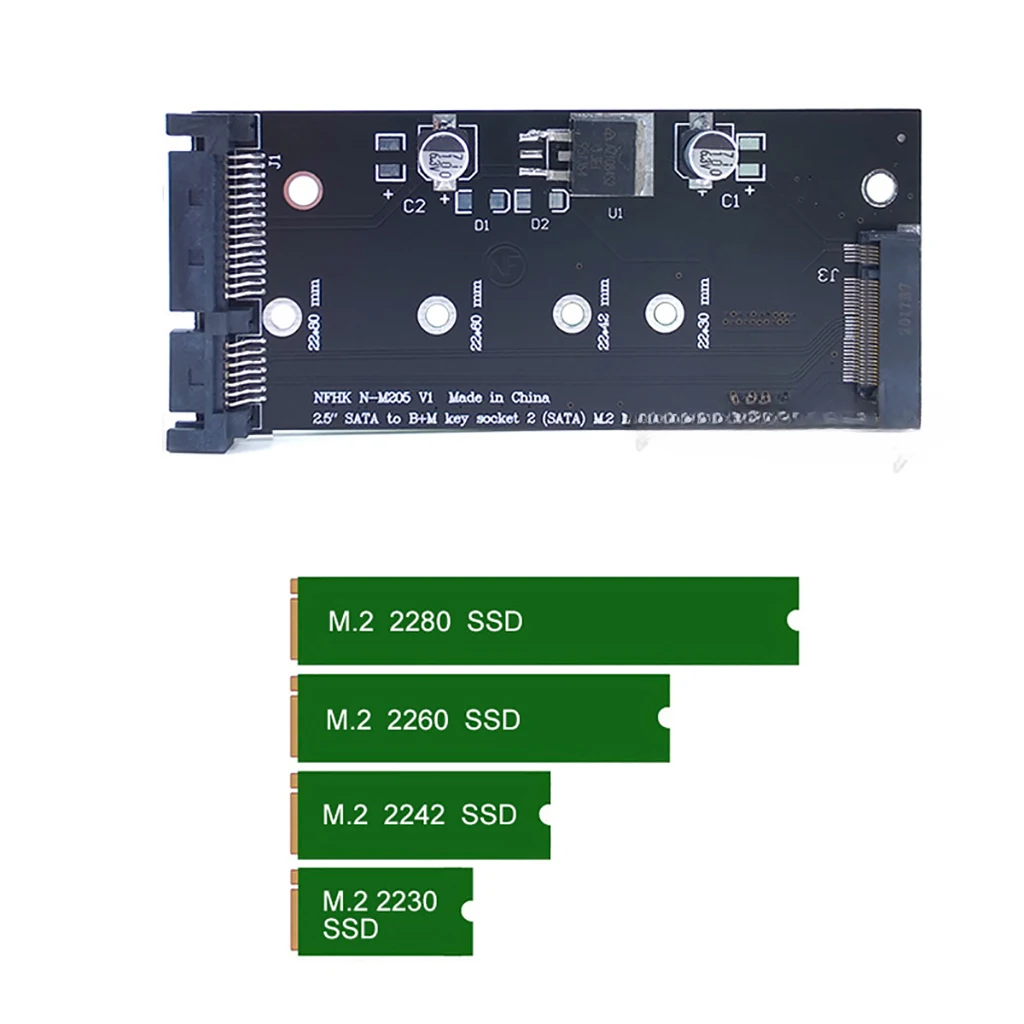 

Адаптер-карта 2.5 дюйма SATA на B+M Key, конвертер M.2 SSD3 M2 KEY B-M для SSD M.2 NGFF 2230 2242 2260 2280, карта-райзер