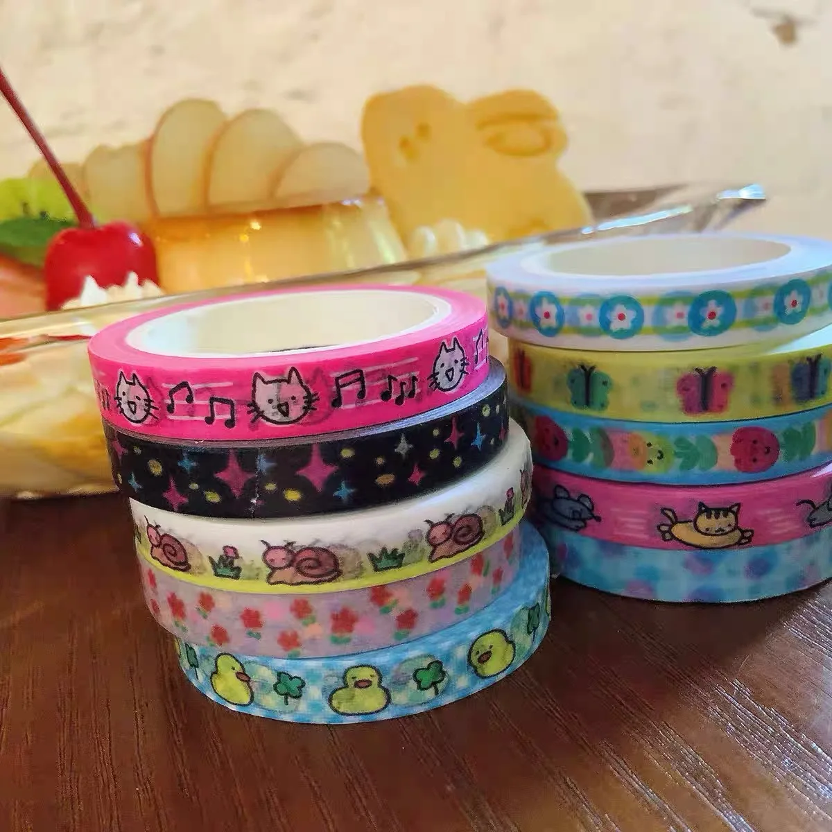 Tape Cute cartoon retro floral butterfly snail cat 7mm tape