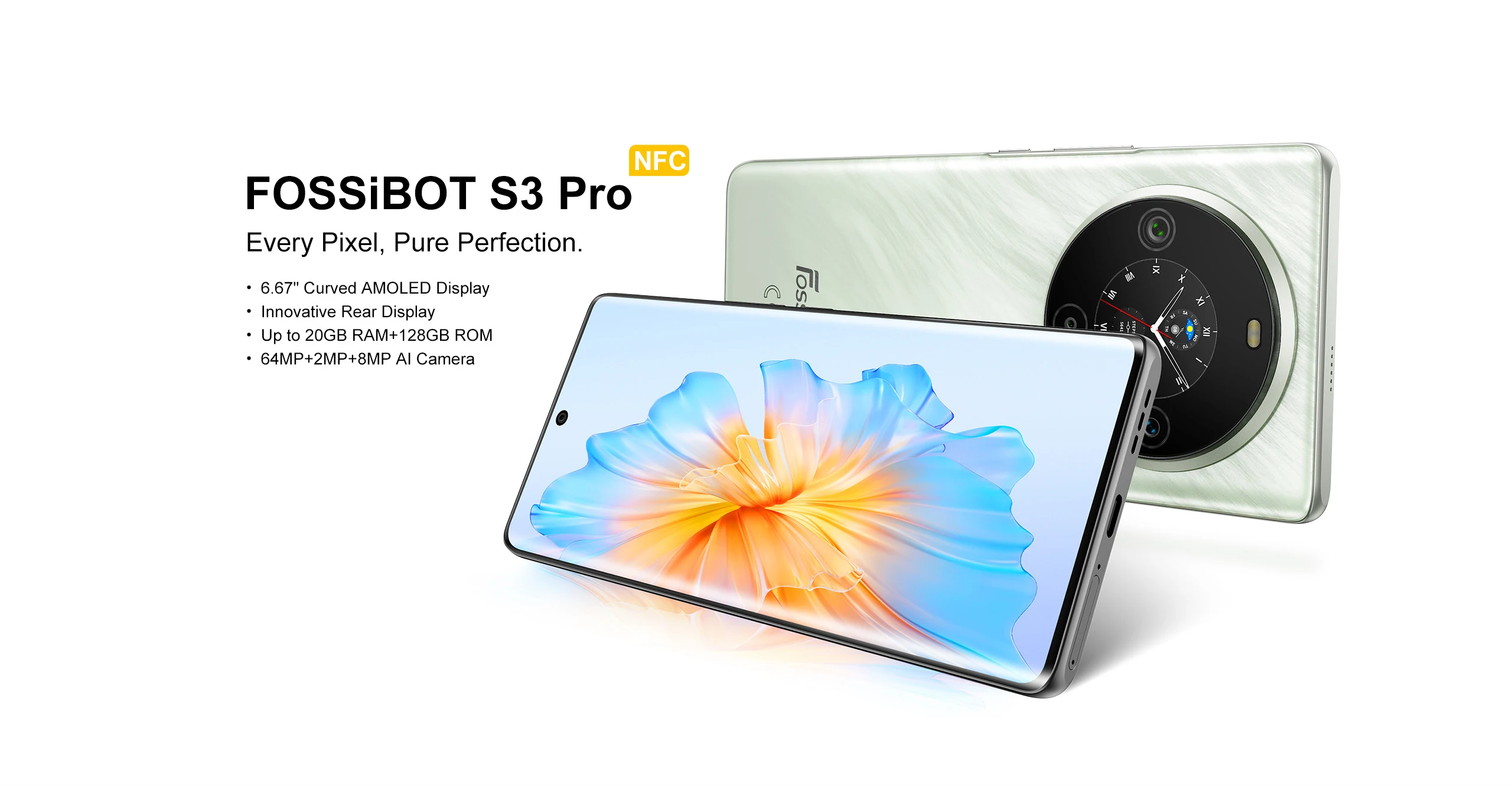 FOSSiBOT S3 PRO Smartphone 6.67" AMOLED Display Android 14 Up to 20+128GB Mobile 8+64MP CAM NFC Cell Phone