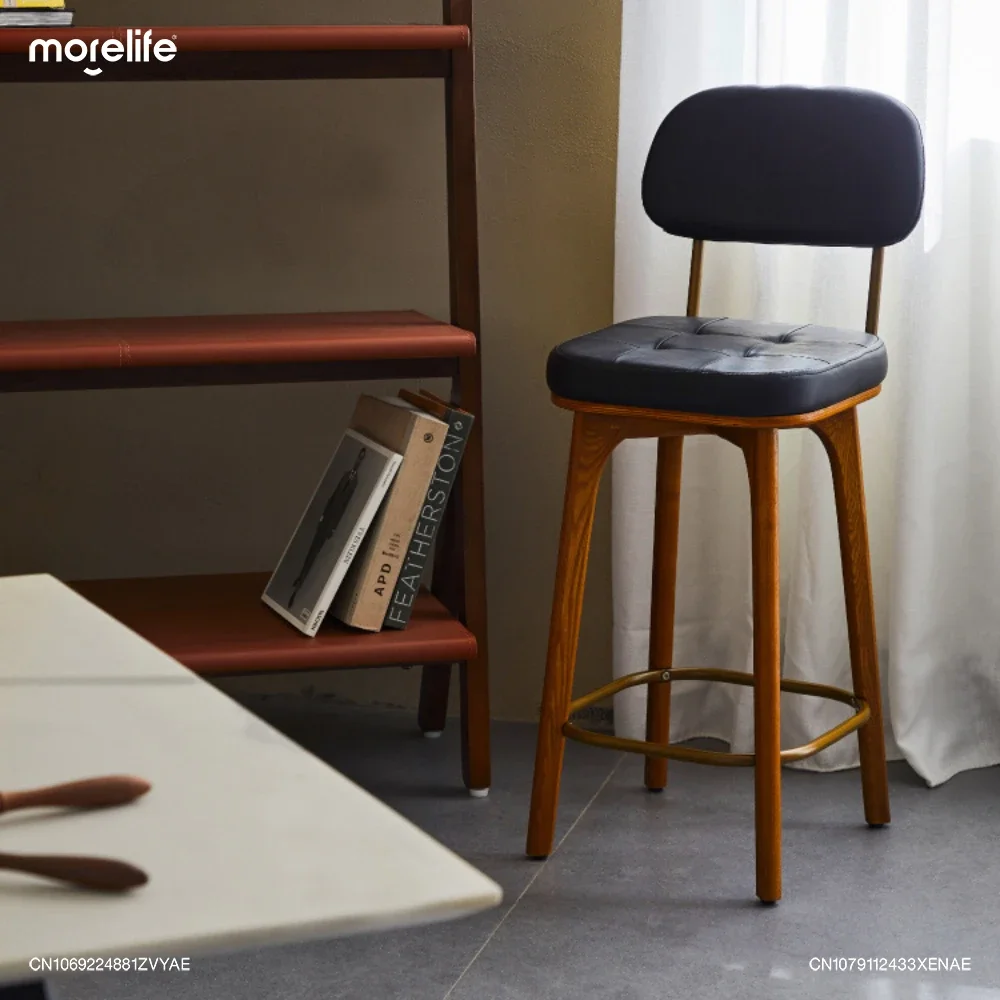 Nordic Retro Solid Wood Bar Chairs Light Luxury Modern Minimalist Counter Stools Cash Register Chair Backrests High Legged Stool